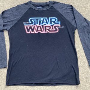 Star Wars lightsaber logo Black long sleeve t-shirt youth Large graphic tee
